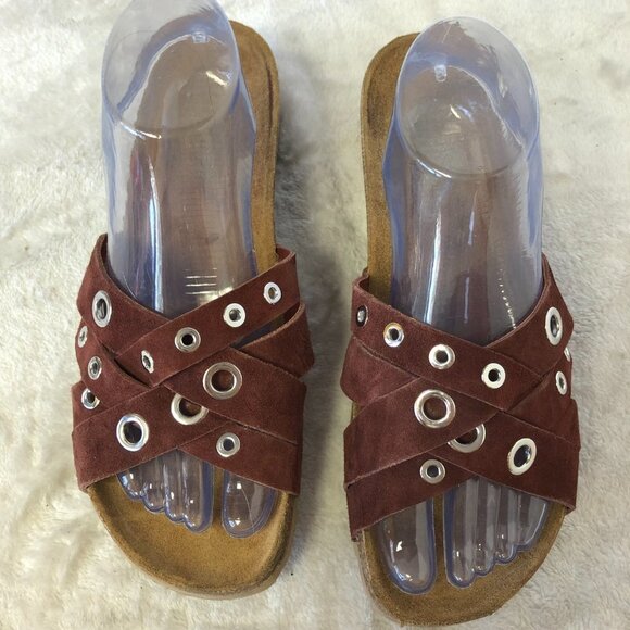 San Giorgio Wine Criss Cross Leather Strap Summer Sandals Size 9 - Picture 3 of 10